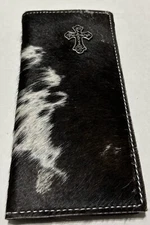 Genuine Leather hair-on Cross Checkbook Cover Organizer Wallet Men Women New