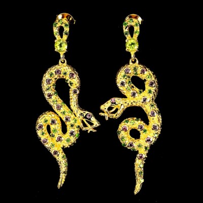 RHODOLITH GRANAT, PERIDOT & CHROMDIOPSID KOBRA OHRRINGE 0,925 STERLINGSILBER