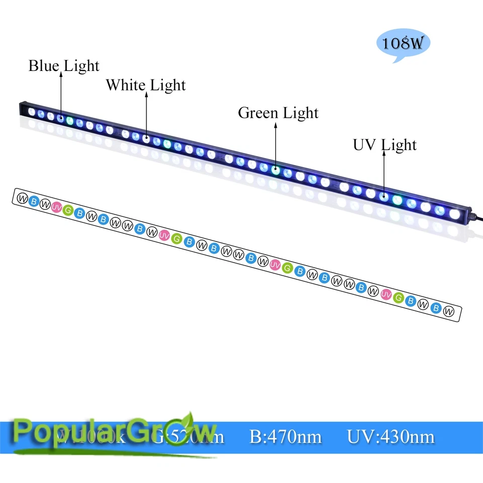 108W LED Aquarium light strip bar waterproof IP65 Coral reef Fish Tank lighting