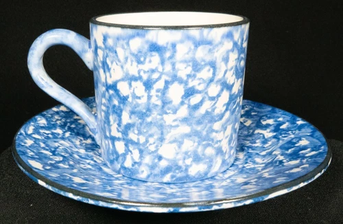 Stangl Pottery Town & Country Coffee Mug & Saucer Blue Spongeware