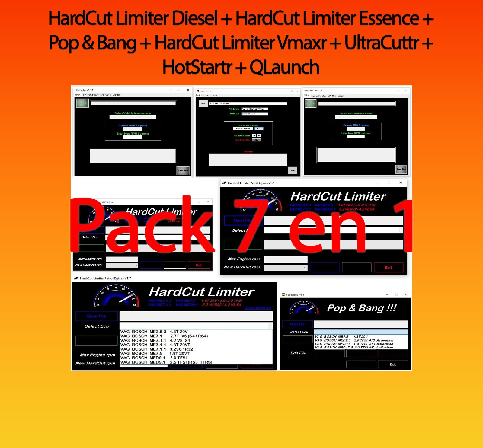 Pop & Bang et Hardcut limiter pour reprogrammation moteur essence diesel QLauncher Vmax
