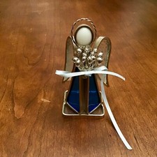 Stained Glass Blue  Clear Angel Standing Sun Catcher Religious Figurine 4 1/4  