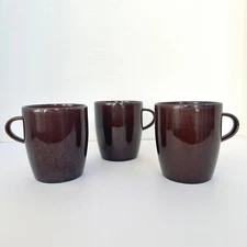 3 Crate & Barrel CBL129 PATTERN Reddish-Dark Brown Coffee Mugs 4" Tall Japan