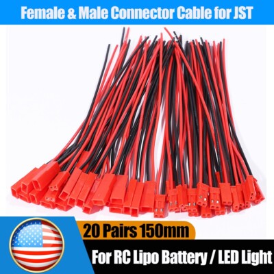 20set Cable Wire for JST Plug Male Female Connector RC Lipo Battery 1.25PH 2-Pin