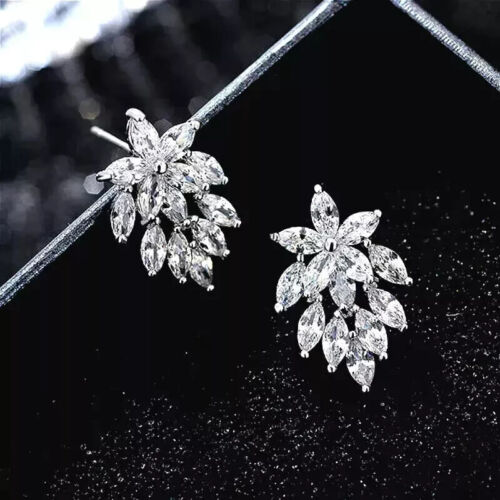14k White Gold Plated 2Ct Marquise Cut Lab Created Diamond Cluster Stud Earrings - Picture 1 of 10