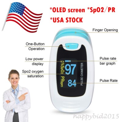 OLED Finger Pulse Oximeter Blood Oxygen Monitor SpO2 Heart Rate Tester+Battery