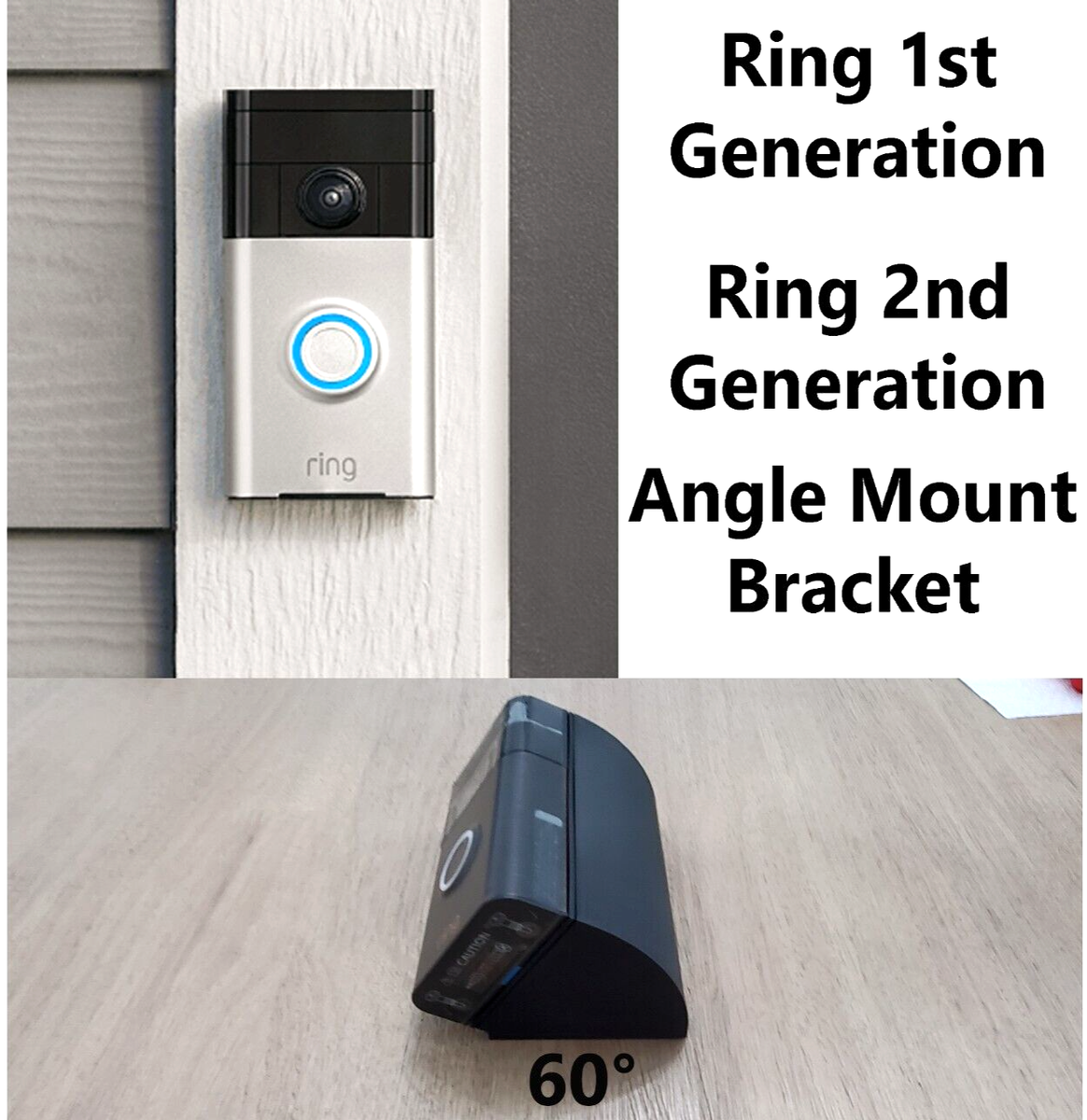 Ring 2nd Gen Ring 1st Gen Video Doorbell 60° Angle Mount Bracket Holder  Wedge