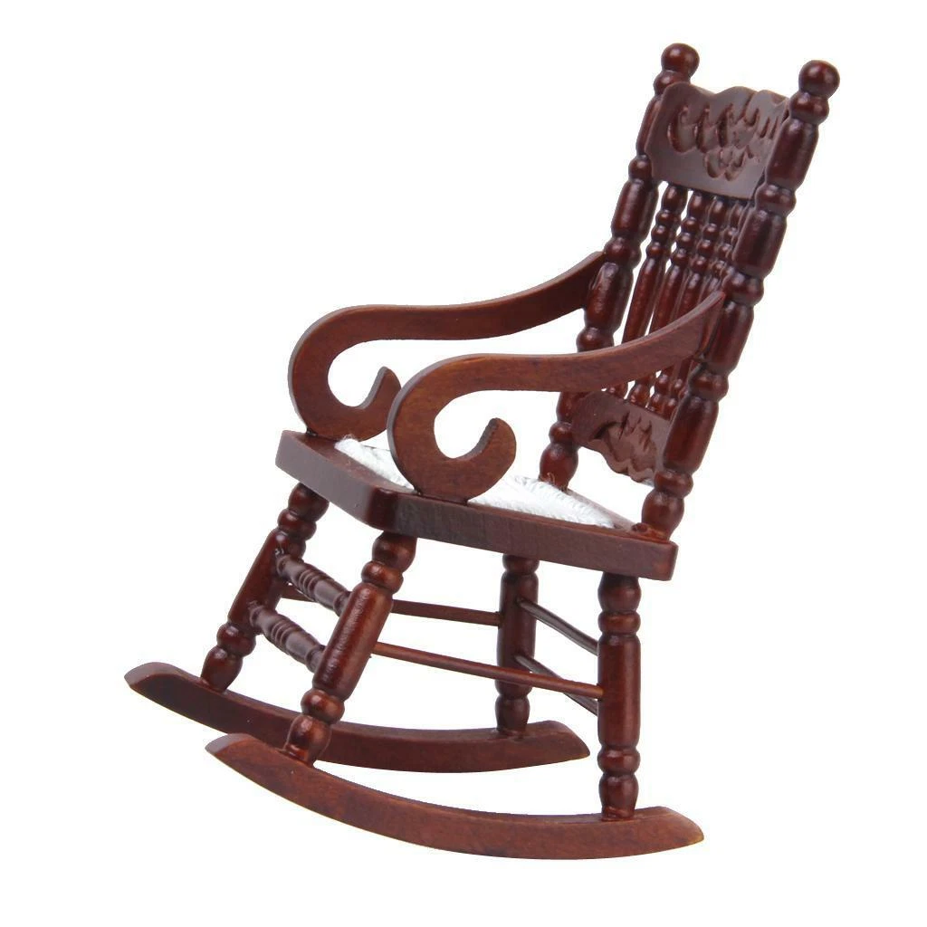 1 12 Dolls House Antique Wooden Rocking Chair Yard Furniture Accessory Toys
