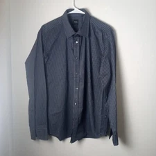 BOSS Hugo Boss Mens Regular Fit Striped Button Up Shirt Large Blue Long Sleeve