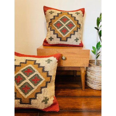 Wool Vintage Cushion Cover Throw Pillow Case Handmade Shams Square Bed 18x18''