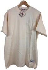 VINTAGE MADE USA Russell Athletic Blank Pocket T-shirt DAC Parchment Color FADED