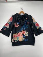 Lucky Brand Y2K Asian Lotus Bell Sleeves Deep V Hoodie M Whimsy Grunge M