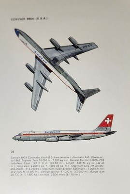 Convair 990 Plane Picture Out of Print Aircraft Spec Info Sheet Decor Article