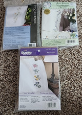 3 Pairs Cross Stitch Daises Pillowcases Stamped for Embroidery Dimensions, Bucil