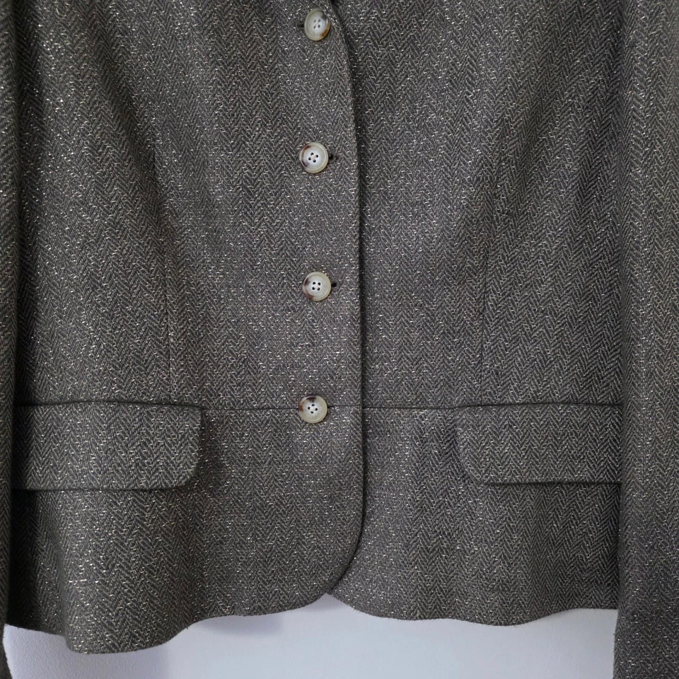 Lauren Raplh Lauren Linen Blazer Sz 16 Gold Sparkle Holiday Herringbone Jacket - Image 3 of 4