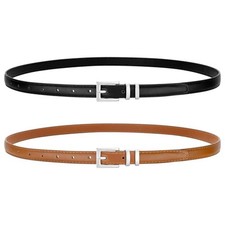Leather Thin S: Fit Waist Size 25-30 Inches C-black brown Bright Sliver Buckle
