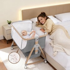 3-in-1 Baby Bassinet Bedside Sleeper with Wheels, Storage Waterproof Sheets