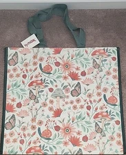 TJ MAXX - Flowers, Butterflies & Mushrooms -Large Reusable Shopping Tote Eco Bag