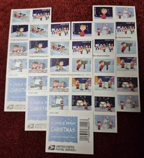 **5 Booklets (100) Useable FOREVER Peanuts Charlie Brown Christmas Stamps Snoopy