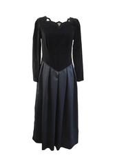 Vtg Susan Bristol Black Velvet Contrast Midi Tea Dress Evening Size 6 Mesh