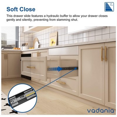 16'' Soft Close Drawer Slide, 3-Fold Full Extension - Black