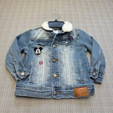 Disney Mickey Mouse Kids Denim Jacket Blue Fleece Collar Size 3 Vintage Style