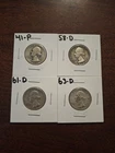 Washington Silver Quarters Lot of (4) 90% Silver 41P,58D,61D,63D