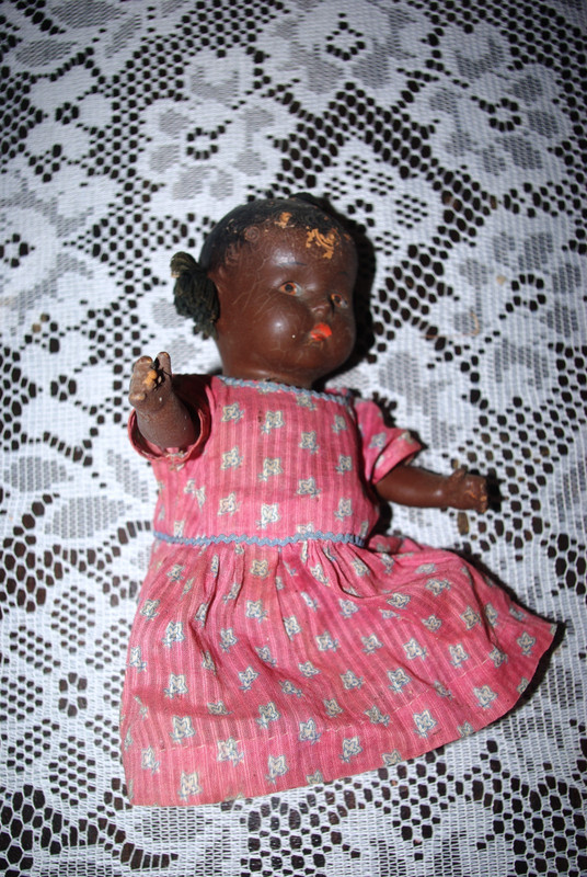 Vintage 1930s Composition Doll Painted Eyes –Antique Doll of Color