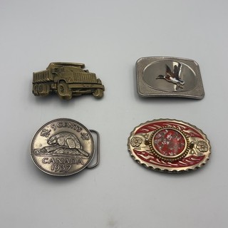 Vintage Belt Buckles Lot of 4 Canada 5 Cents Beaver Duck Truck Western