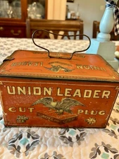 Antique Union Leader Cut Plug To According to Tin Empty w/handle & Clasp
