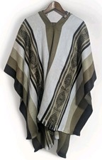 Lightweight BABY ALPACA Wool Hooded Poncho Pullover UNISEX Green Made in Ecuador