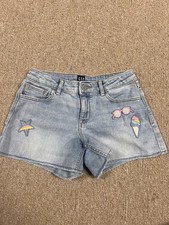 GAP Girls Denim Midi Shorts Size 10 Blue Jean Stretch Shortie Adjustable Waist