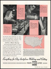1936 Linde Oxy-Acetyle Welding Cutting Process USA Service Map  Vintage Print Ad