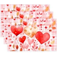 Valentine's Day Placemats Set of 4 Watercolor Heart Seasonal Anniversary