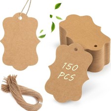 SallyFashion 150PCS Brown Scalloped Kraft Gift Tags with String