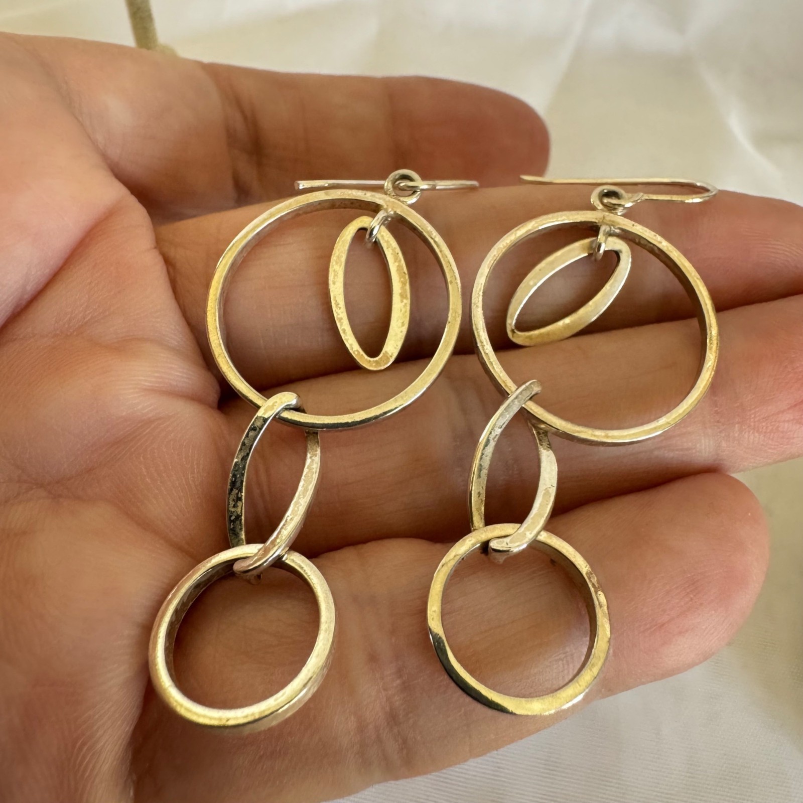 VTG Solid Sterling Silver 925 Circle Link Dangle … - image 2