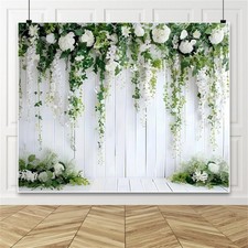 10x8 FT Wedding Backdrop Floral Wall White Flower Greenery Leaves Photo Props