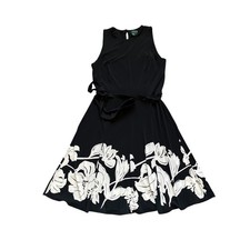 Preppy Lauren Ralph Lauren Floral Border Fit & Flare Dress 12 Black White