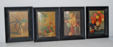 Set 4 piccole stampe floreali floreali con cornice nera natura morta arredo casa 9"x7"