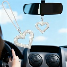 Bling Heart Car Hanging Accessories, Crystal Rhinestone Vehicle Rear Sliver