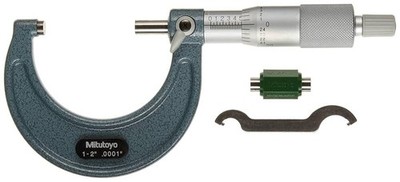  Mitutoyo 103-132 Outside Micrometer, Baked-enamel Finish, Ratchet Stop, 1-2''