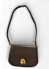 Vintage Bienen Davis Brown Leather Purse Gold Tone Closure Adjustable Strap Rare