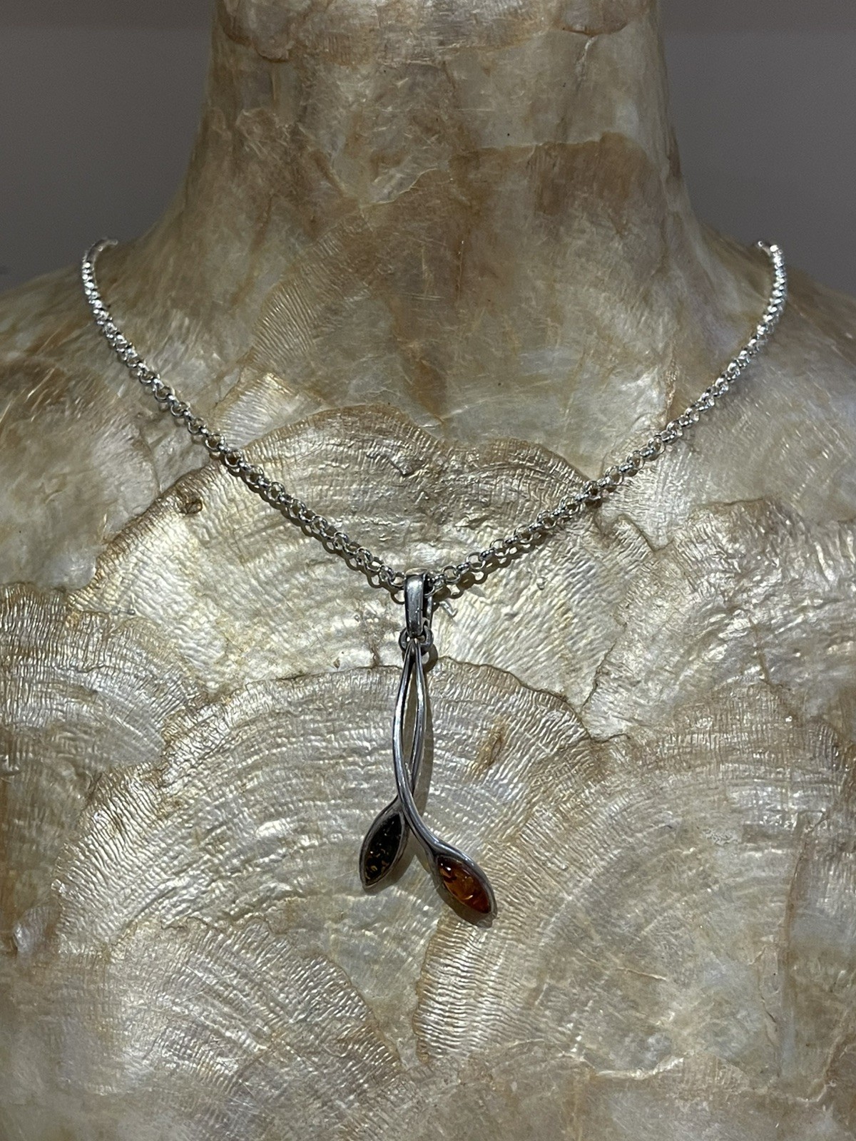 925 Solid Sterling Silver Green Orange Amber Pend… - image 4