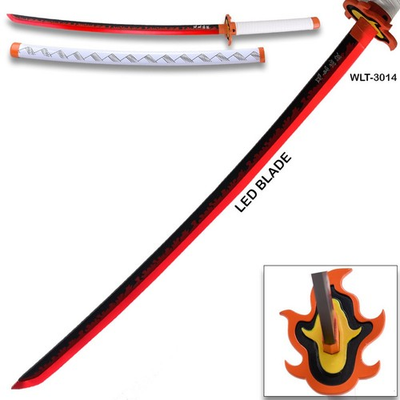 #ad DEMON SLAYER Kyojuro Rengoku Red Nichirin Sword LED Light Up Wood Blade $44.95
