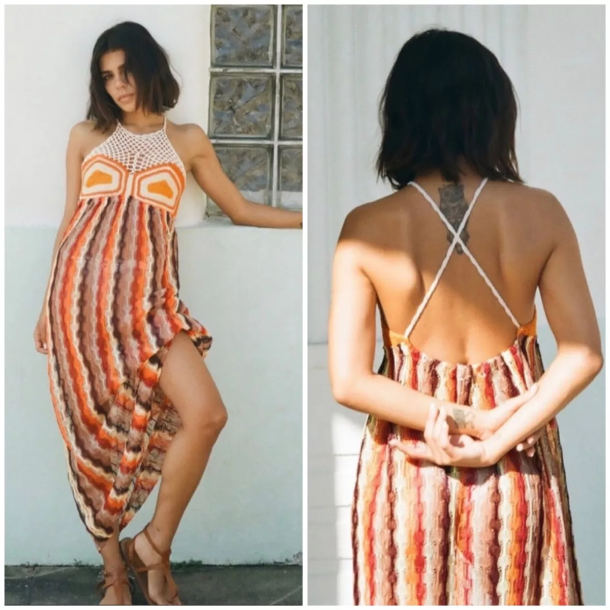 Zara Contrast Crochet Knit Maxi Dress Size Small | eBay