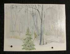 CHRISTMAS Lonely Deer in Snowy Woods 9.5x7.25" Greeting Card Art #35849