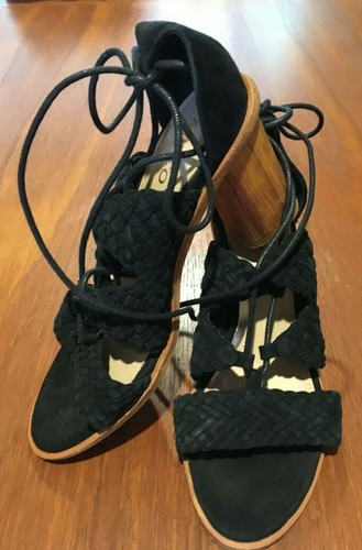 MIMCO Black Plaited Suede Leather Wrap Around Ankle Strappy Block Heels Shoes 38 - Picture 2 of 9