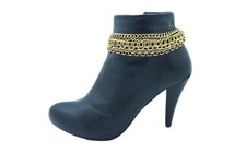 Women Boot Bracelet Wrap Around Dark Gold Metal Chain Anklet Shoe Charm 7 Strand