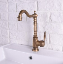 Antique Brass Bathroom Sink Faucet Single Handle Swivel Spout Water Tap