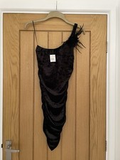 BNWT Select Dress Size 8 Bodycon Ruched Draped Crushed Velvet Feather Brooch